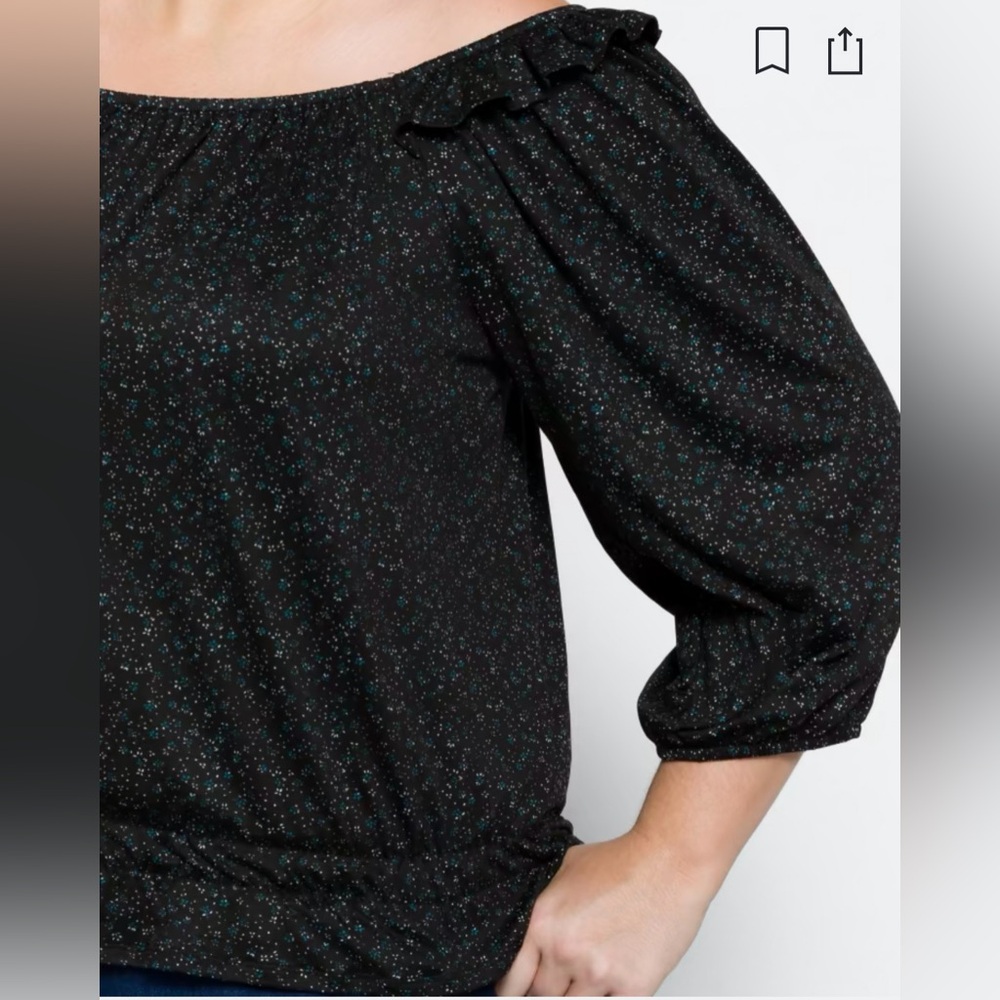 Bobeau Jasper Soft Knit Ruffle Knit Top‎ Size 1X Dark Gray Abstract Print - Picture 5 of 11